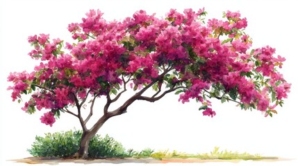 Watercolor Blooming Flower Tree for Landscape and Architecture Drawing Elements