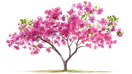 Obraz premium Watercolor Blooming Flower Tree Side View for Landscape and Architecture Drawing