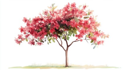 Obraz premium Watercolor Blooming Flower Tree Side View for Landscape and Architecture Drawing