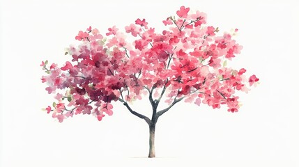 Fototapeta premium Watercolor Blooming Flower Tree Side View for Landscape and Architecture Drawing