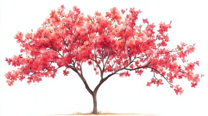 Watercolor Blooming Flower Tree Side View for Landscape and Architecture Drawing