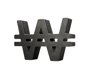 Korean Won Currency Symbol Made Of Gray Smooth Cast Iron Modern Design 3d Illustration