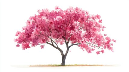 Obraz premium Watercolor Blooming Flower Tree Side View for Landscape and Architecture Drawing