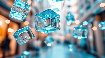 Cityscape Ice Cubes Falling, Abstract Background