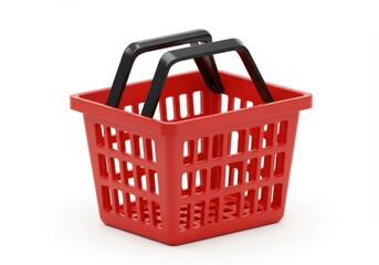 Fototapeta premium A sharp 3D illustration of a red shopping basket with black handles isolated on a white background