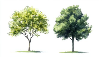 Obraz premium Watercolor Green Tree Side View for Landscape and Architecture Drawing