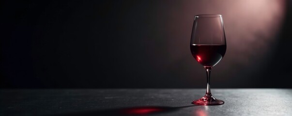 Glass wine glass on dark surface with subtle reflections, shadowy ambiance, glass, empty glass
