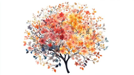 Watercolor Blooming Tree Top View for Landscape Plan and Architecture Drawing