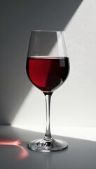 Glass wine glass with subtle reflections on a black and white surface, minimalist, modern
