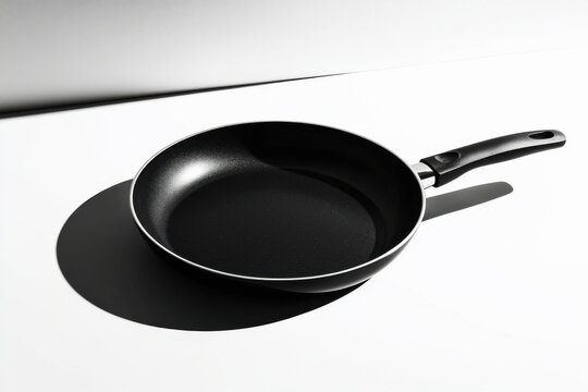 Modern non-stick frying pan isolated on clean white background with sleek design
