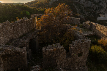 Fantasy fortress in Montenegro - aerial view, balkans