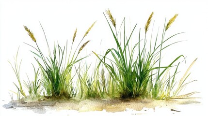 Watercolor Green Grass Side View for Landscape and Architecture Drawing