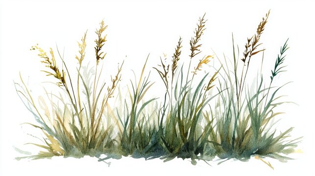 Watercolor Green Grass Side View for Landscape and Architecture Drawing