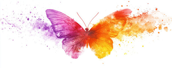 Obraz premium vibrant watercolor butterfly with colorful splashes of purple and orange, symbolizing transformation and beauty