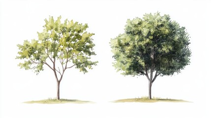Watercolor Tree Side View for Landscape and Architecture Drawing