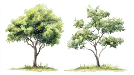 Watercolor Tree Side View for Landscape and Architecture Drawing