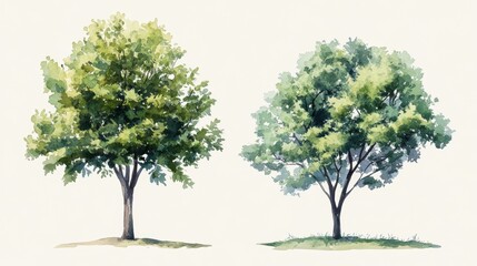 Watercolor Tree Side View for Landscape and Architecture Drawing
