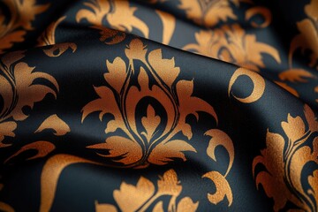Luxurious Close-Up of Gold and Black Baroque Fabric Pattern in Classic Design