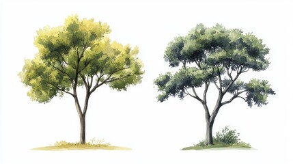Watercolor Tree Side View for Landscape and Architecture Drawing