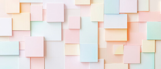 Abstract composition featuring pastel colored squares and rectangles