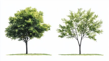 Watercolor Tree Side View for Landscape and Architecture Drawing