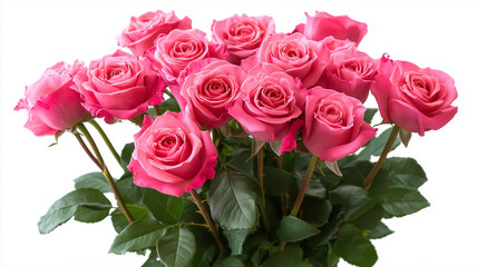 Bouquet of Fresh Pink Roses Isolated on White Background

