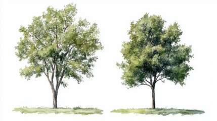 Fototapeta premium Watercolor Tree Side View for Landscape and Architecture Drawing