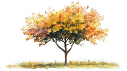 Watercolor Tree Side View Isolated on White Background for Landscape and Architecture Drawing