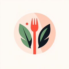 Healthy Eating Logo, Fork, Leaves, Round Icon. Possible use Restaurant, Food Delivery App, or Health and Wellness Brand