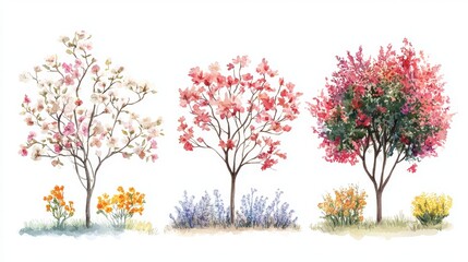 Obraz premium Spring Blossom Tree Blooming Plants for Landscape Elevation and Section, Eco Environment Concept