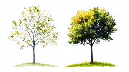 Obraz premium Watercolor Tree Side View for Landscape and Architecture Drawing