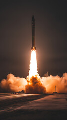 Rocket flying in space at night 