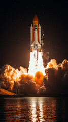 Fototapeta premium Rocket flying in space at night 