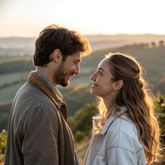 Romantic beautiful couple smiling