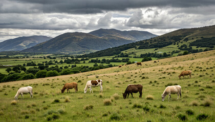 Fototapeta premium Grazing Cows in a Serene Valley