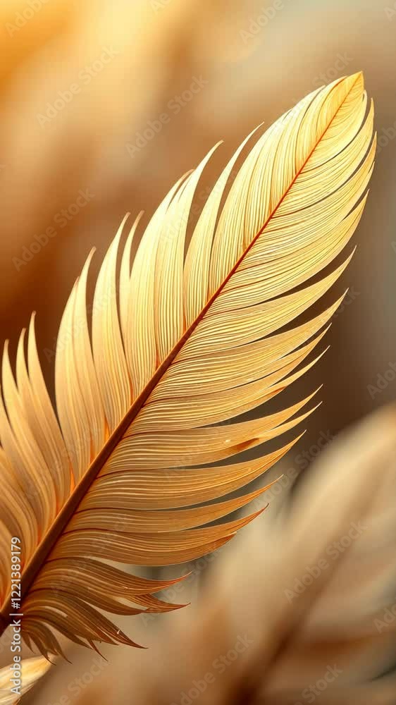 Poster a feather is shown in the foreground of the image. the feather is brown and has a long, thin shape