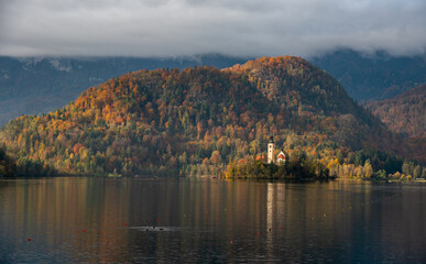 Obraz premium Assumption of mary pilgrimage church. Lake Bled island Slovenia