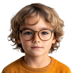 Fototapeta premium portrait of avkaz boy 6-7 years old in glasses looking at camera isolate on white background , concept vision test in children