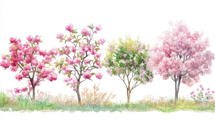 Spring Blossom Tree Blooming Plants for Landscape Elevation and Section - Eco Environment Concept