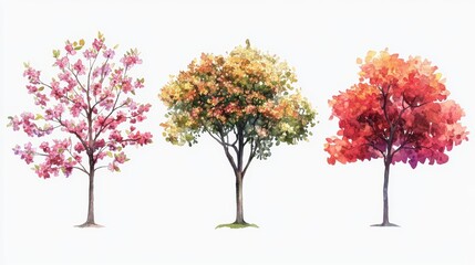 Fototapeta premium Vector set of spring blossom tree blooming plants for landscape elevation and section eco environment concept