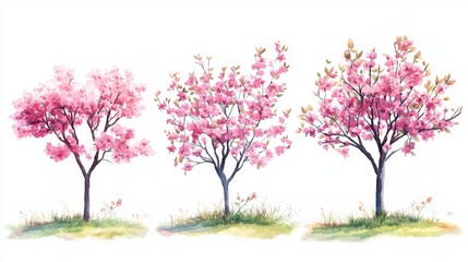 Spring Blossom Tree Blooming Plants for Landscape Elevation and Section - Eco-Environment Concept