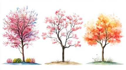 Obraz premium Vector set of spring blossom tree blooming plants for landscape elevation and section eco environment concept