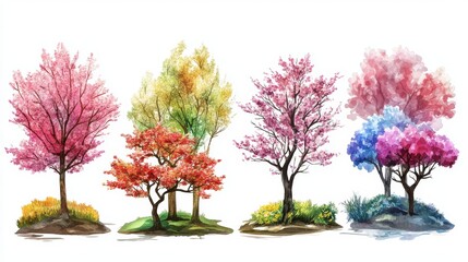 Naklejka premium Spring Blossom Trees Blooming in Landscape Elevation and Section for Eco-Environment Concept