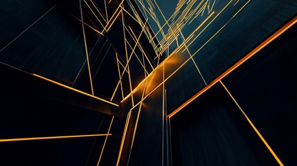 Abstract architectural design featuring dark panels and illuminated gold lines creating a geometric pattern