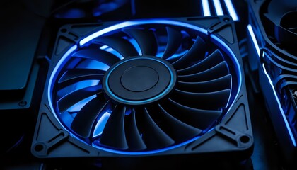 Illuminated PC Fan: Blue LED Cooling System Close-Up