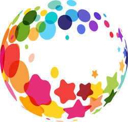 Abstract globe made from colorful circles and stars. Creativity concept logo element.
