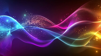 Obraz premium Abstract Digital Waves with Vibrant Colors and Sparkle on Dark Background