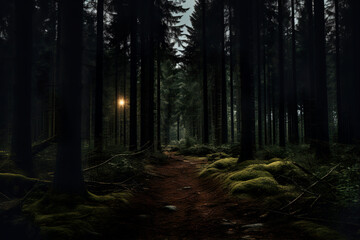 Fototapeta premium Mysterious Forest Path at Dusk