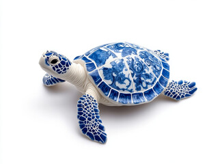 Fototapeta premium Elegant sea turtle adorned with intricate blue mosaic patterns, showcasing artistry and craftsmanship