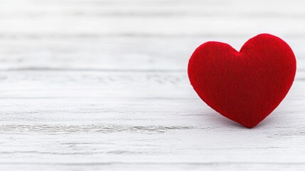 Fototapeta premium A vibrant red heart rests on a clean white table, set against a pure white background, symbolizing love and affection.